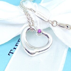 Tiffany & Co pink sapphire open heart necklace 925 Elsa Peretti  MSRP $850